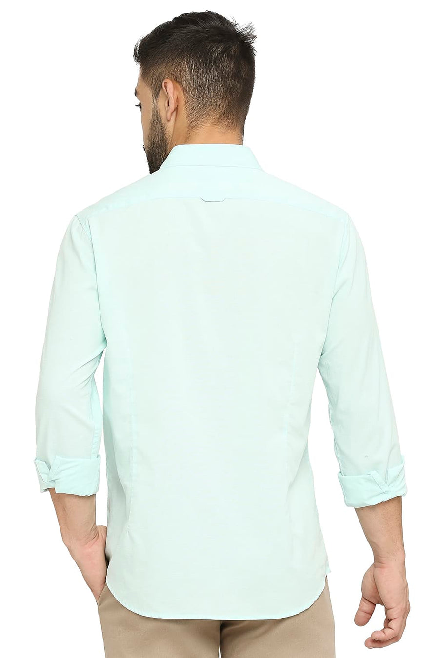 BASICS SLIM FIT OPAL GREEN COTTON SLUB SHIRT