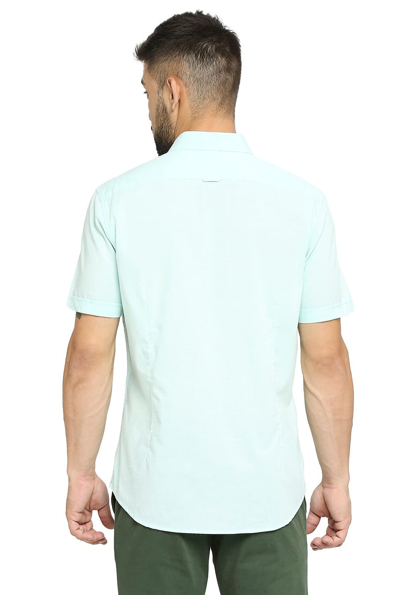 BASICS SLIM FIT COTTON SLUB HALFSLEEVES SHIRT