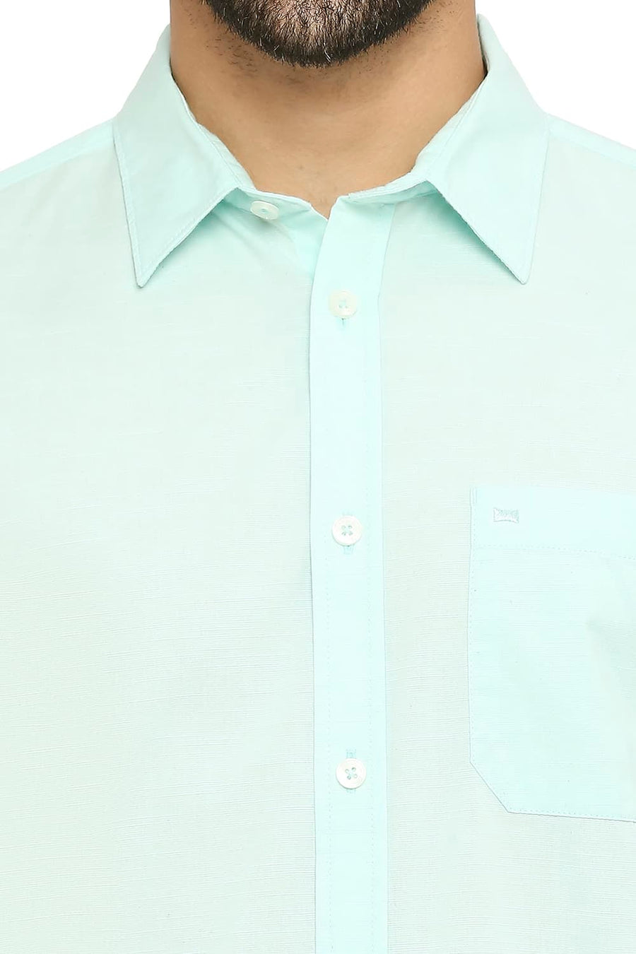 BASICS SLIM FIT OPAL GREEN COTTON SLUB SHIRT