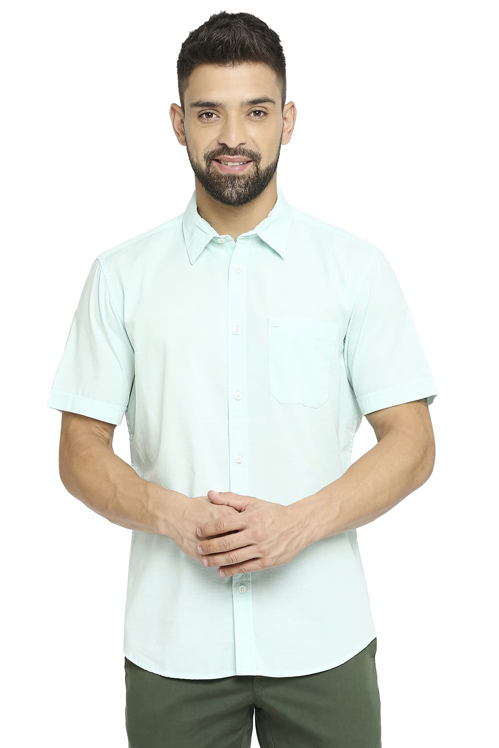 BASICS SLIM FIT COTTON SLUB HALFSLEEVES SHIRT