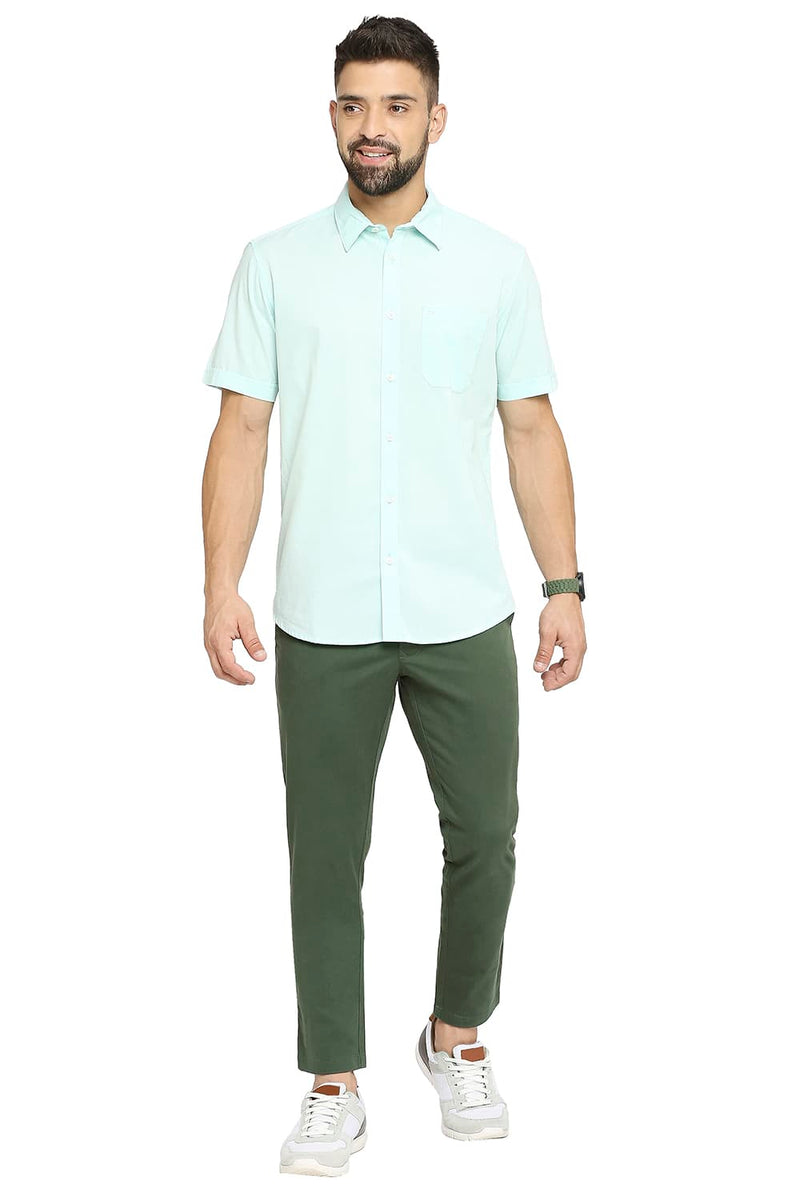 BASICS SLIM FIT COTTON SLUB HALFSLEEVES SHIRT