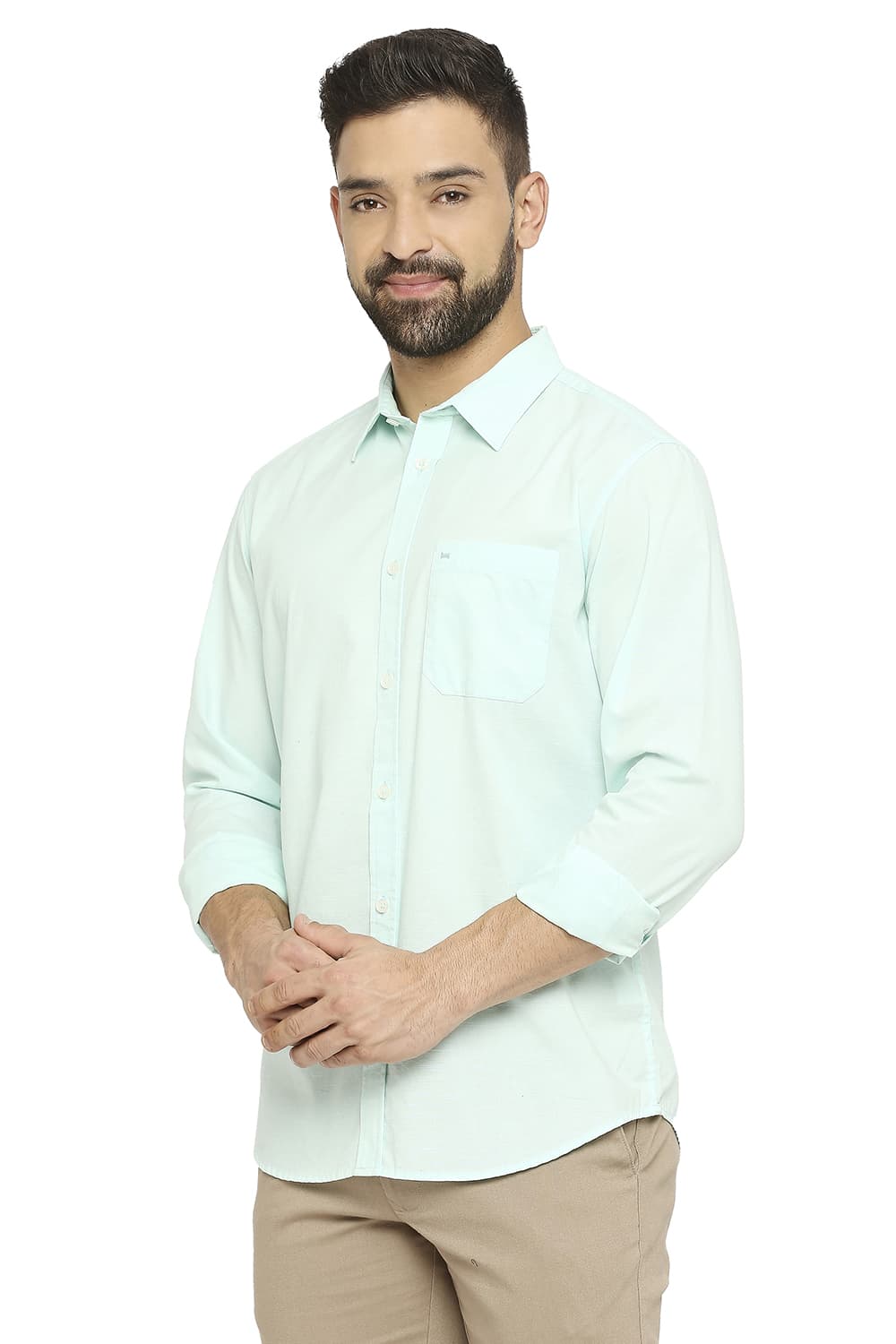 BASICS SLIM FIT COTTON SLUB SHIRT