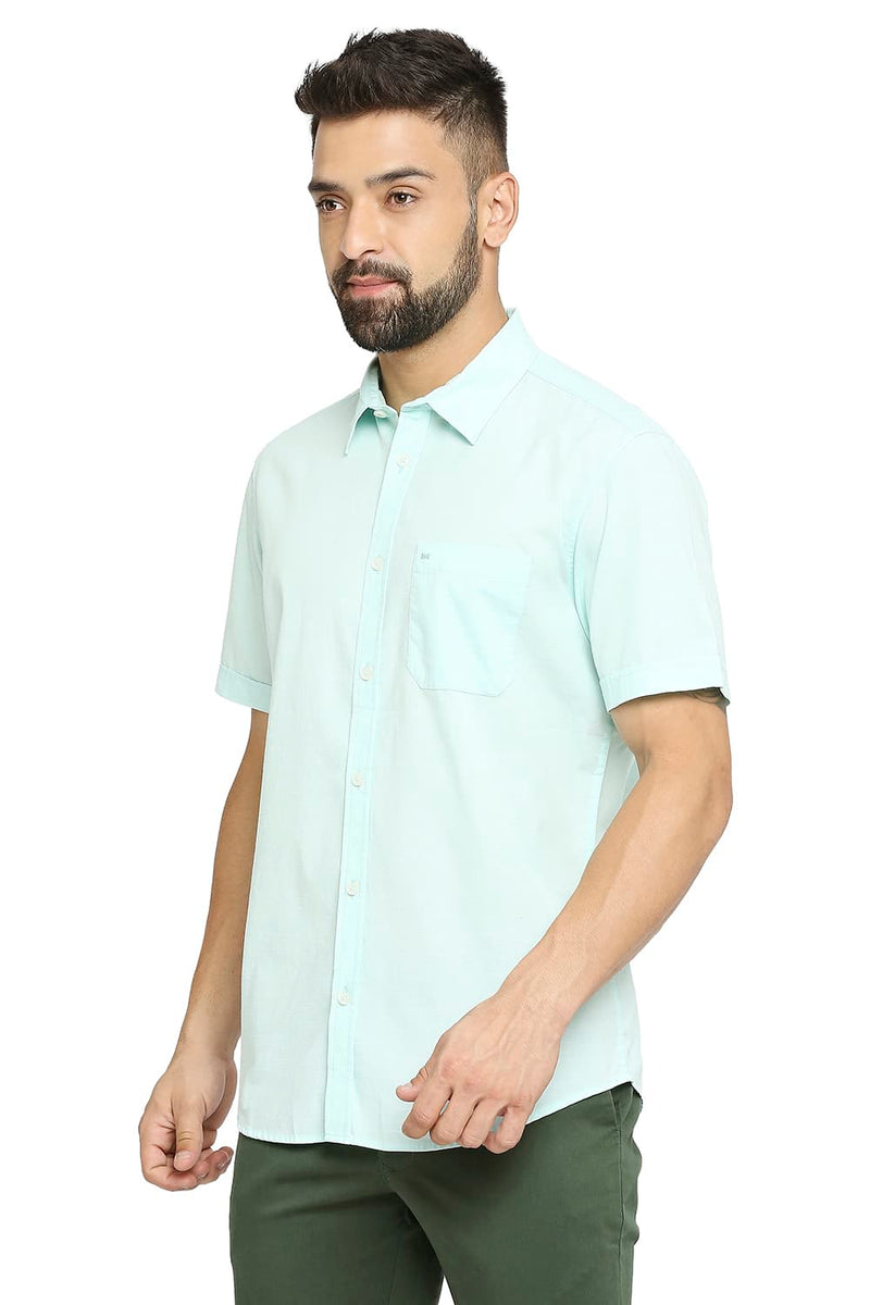 BASICS SLIM FIT COTTON SLUB HALFSLEEVES SHIRT