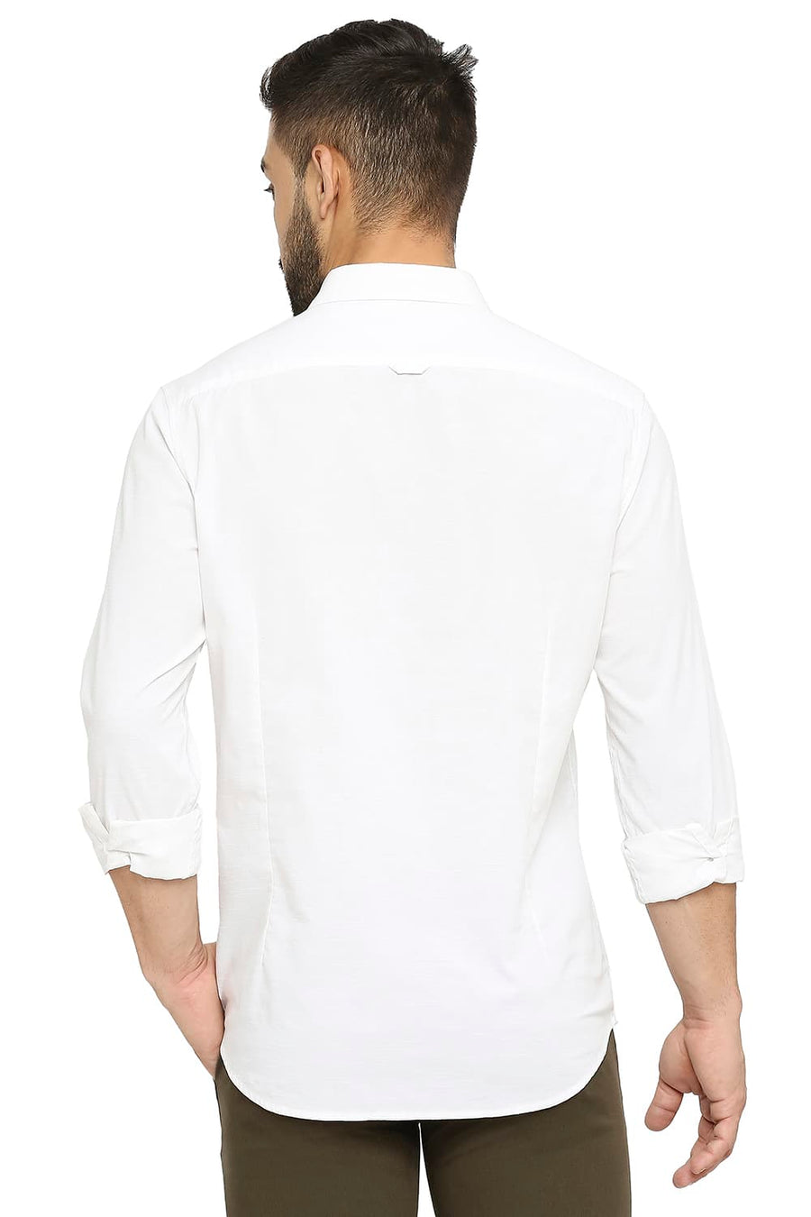 BASICS SLIM FIT CLOUD WHITE COTTON SLUB SHIRT