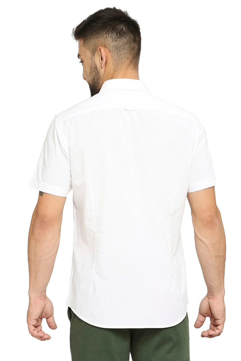 BASICS SLIM FIT COTTON SLUB HALFSLEEVES SHIRT