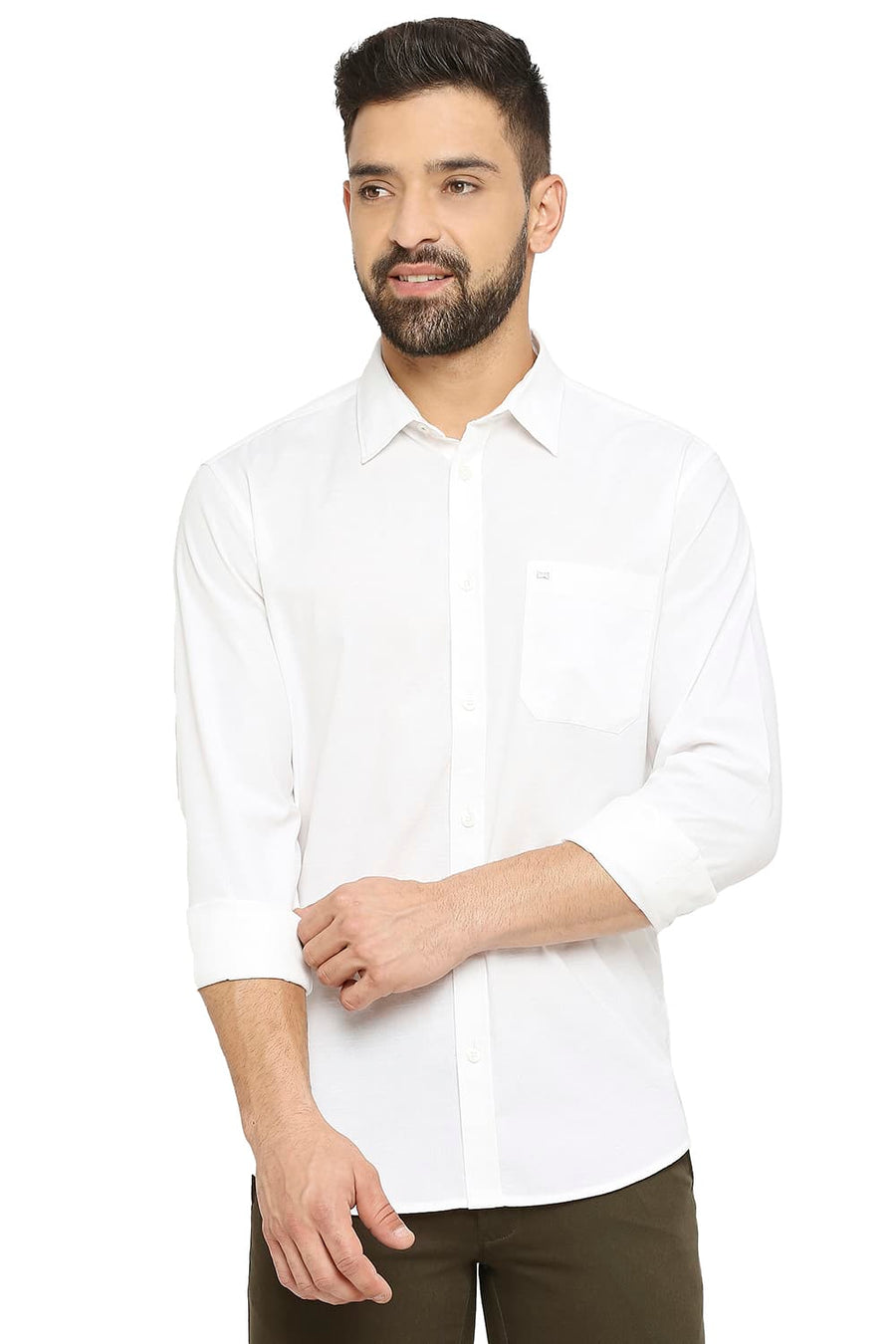 BASICS SLIM FIT CLOUD WHITE COTTON SLUB SHIRT