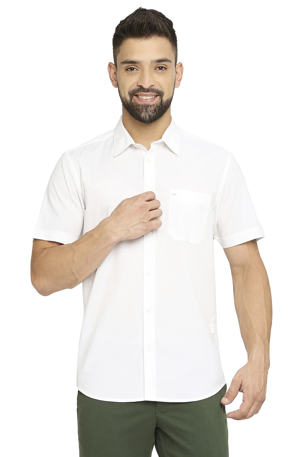 BASICS SLIM FIT COTTON SLUB HALFSLEEVES SHIRT