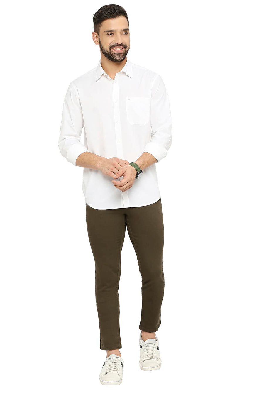 BASICS SLIM FIT CLOUD WHITE COTTON SLUB SHIRT