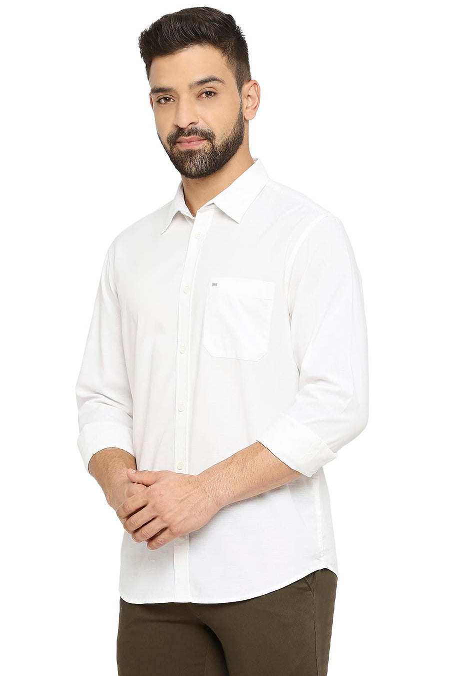 BASICS SLIM FIT CLOUD WHITE COTTON SLUB SHIRT