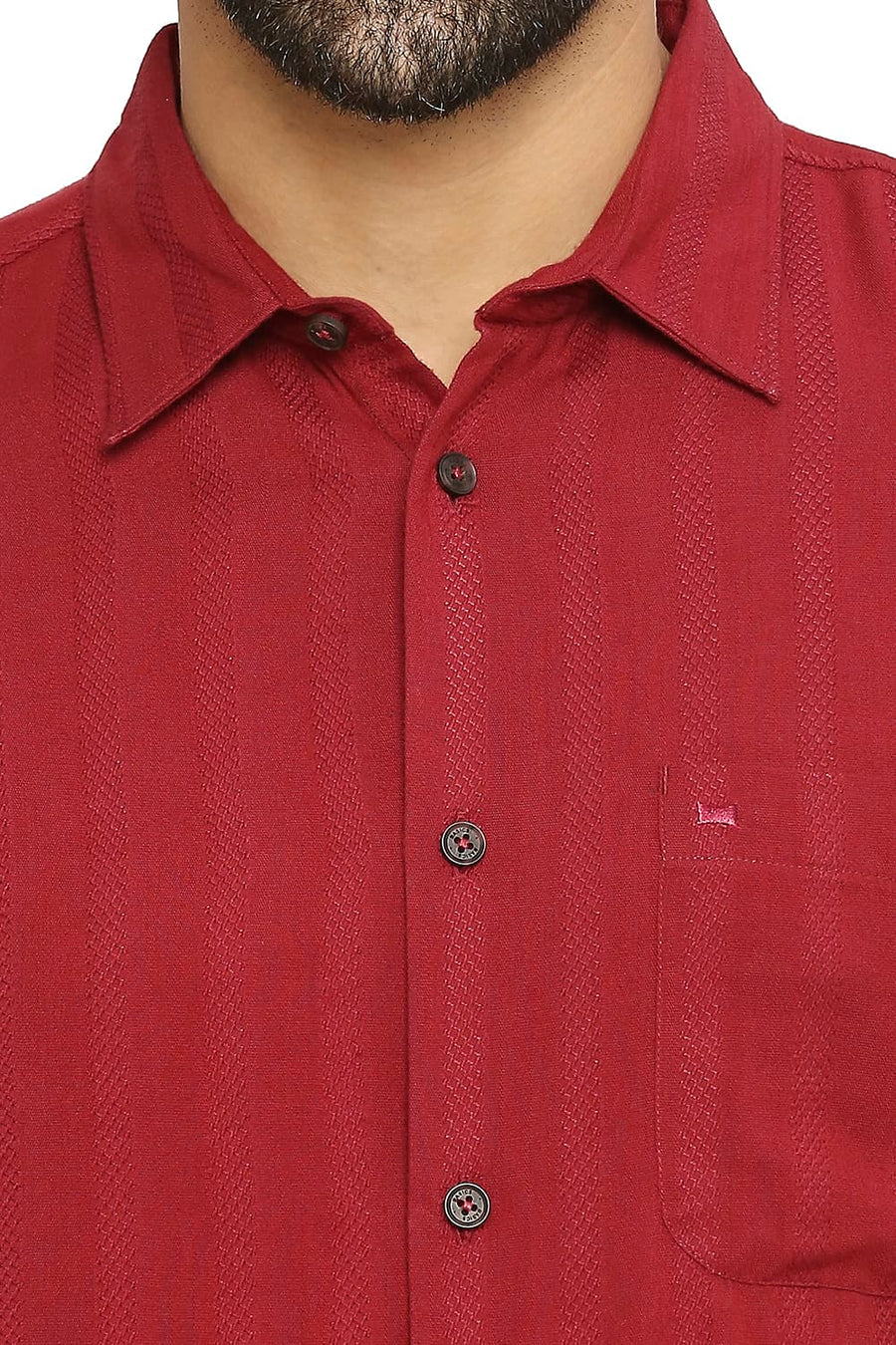 BASICS SLIM FIT TAWNY PORT MAROON COTTON VISCOSE DOBBY STRIPE SHIRT