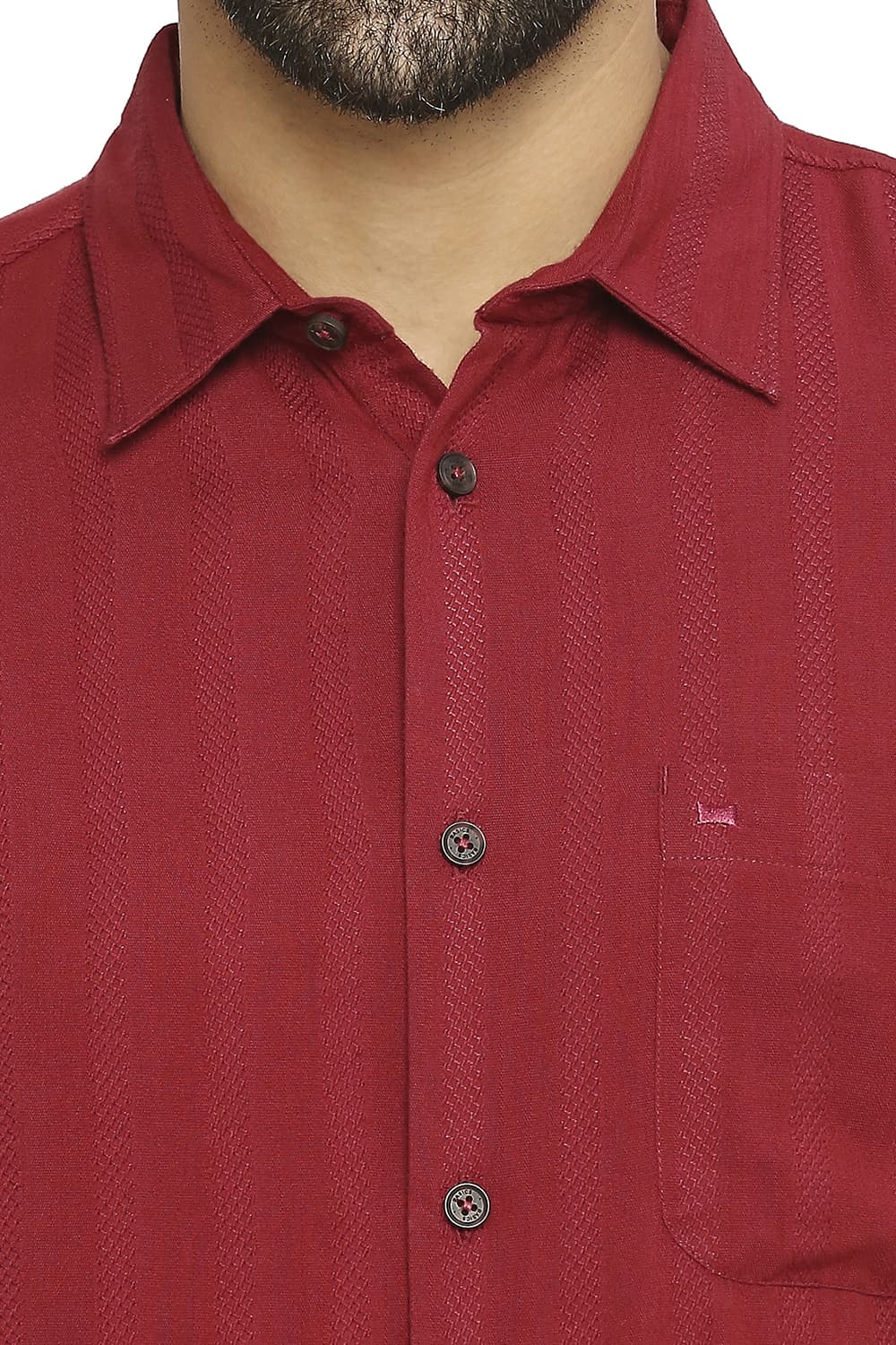 BASICS SLIM FIT COTTON VISCOSE DOBBY STRIPE SHIRT