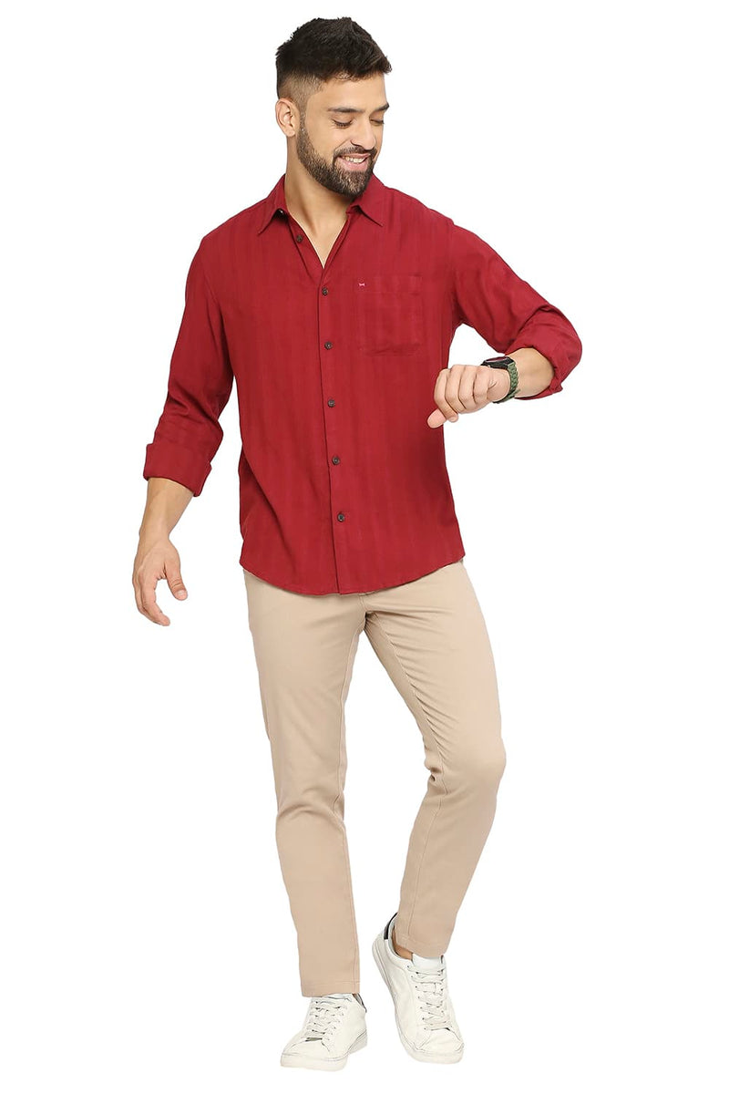 BASICS SLIM FIT COTTON VISCOSE DOBBY STRIPE SHIRT