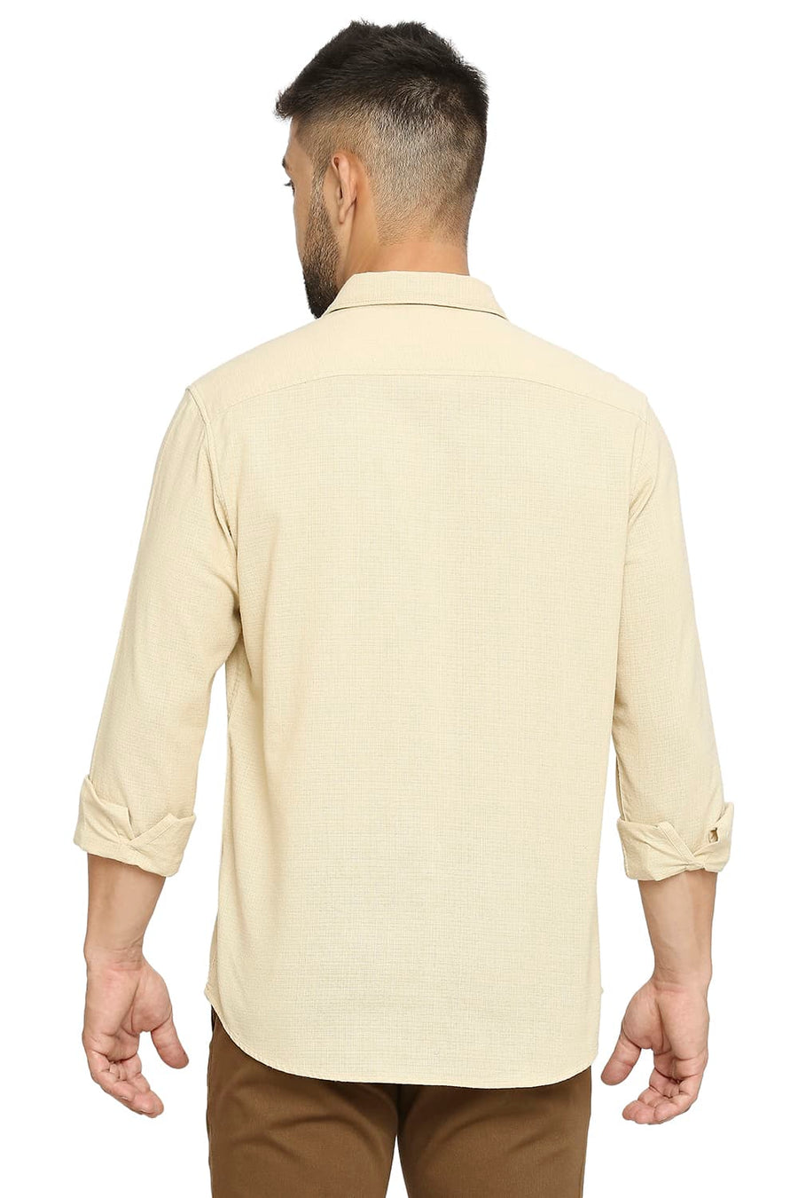 BASICS SLIM FIT MOJAVE BEIGE COTTON DOBBY SHIRT