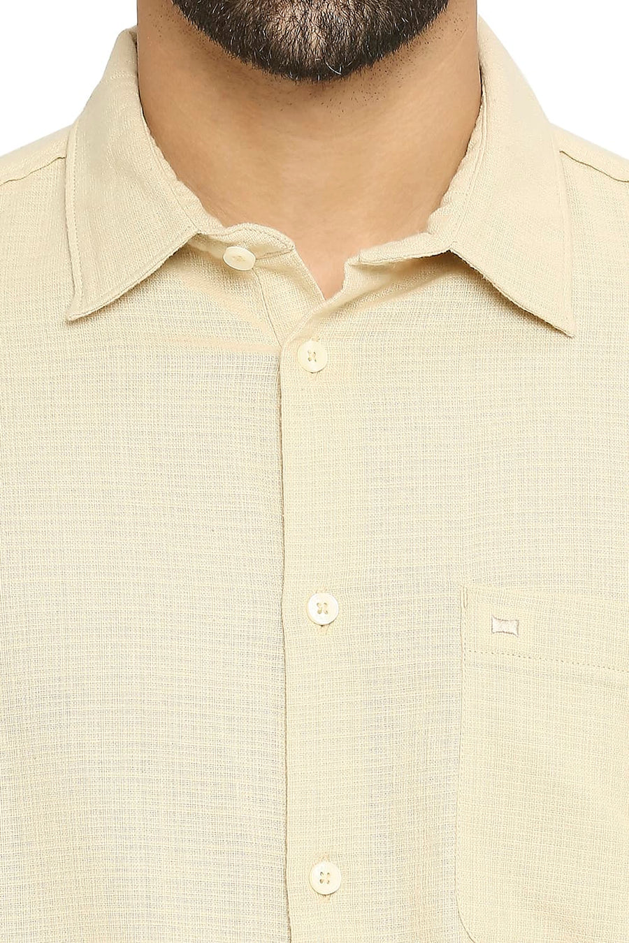 BASICS SLIM FIT MOJAVE BEIGE COTTON DOBBY SHIRT