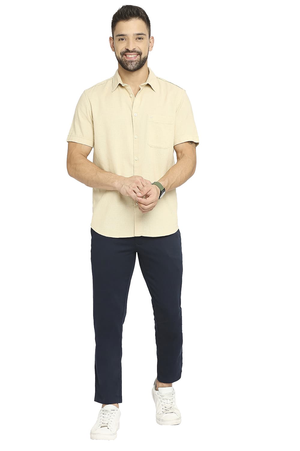 BASICS SLIM FIT COTTON DOBBY HALFSLEEVES SHIRT