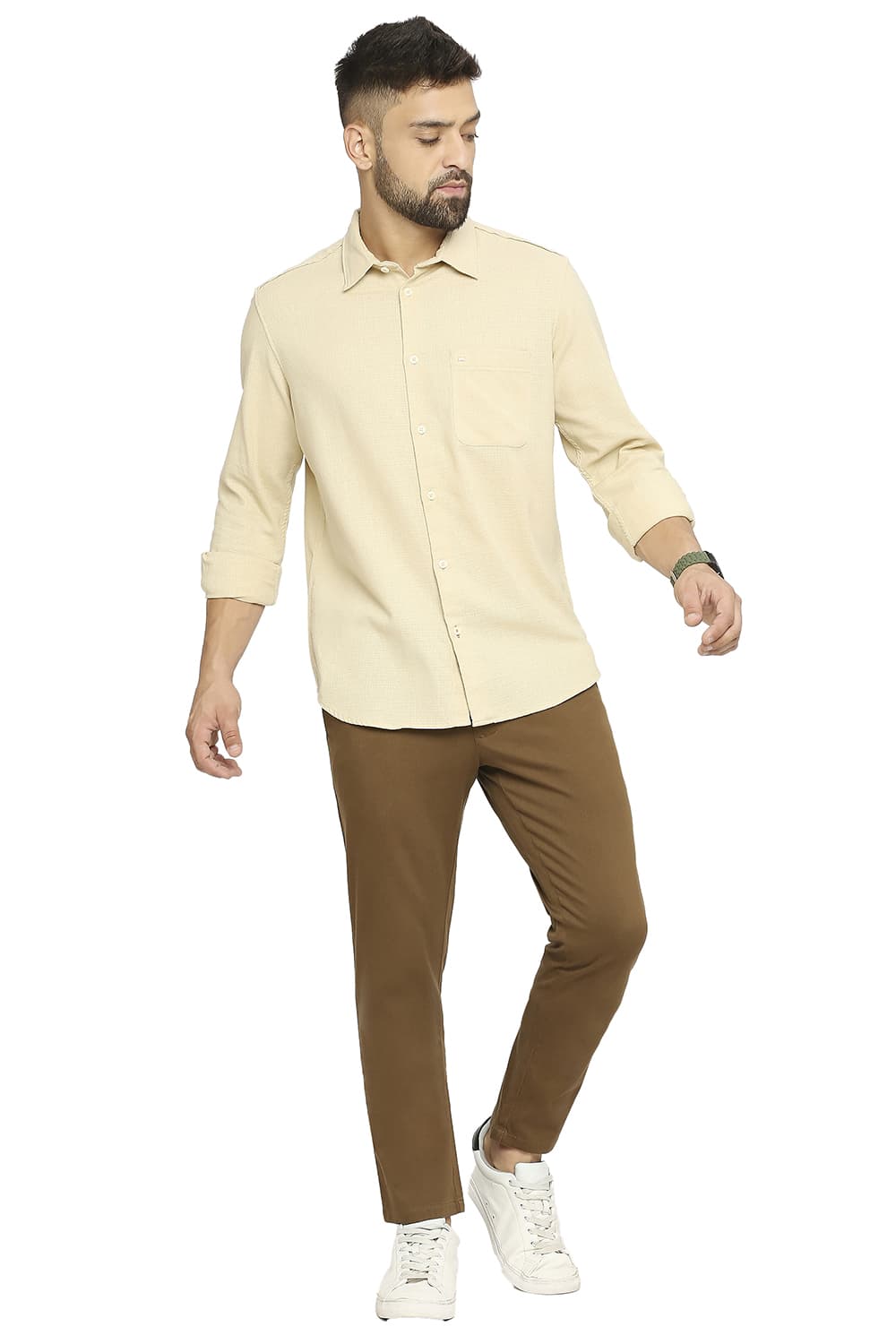 BASICS SLIM FIT COTTON DOBBY SHIRT