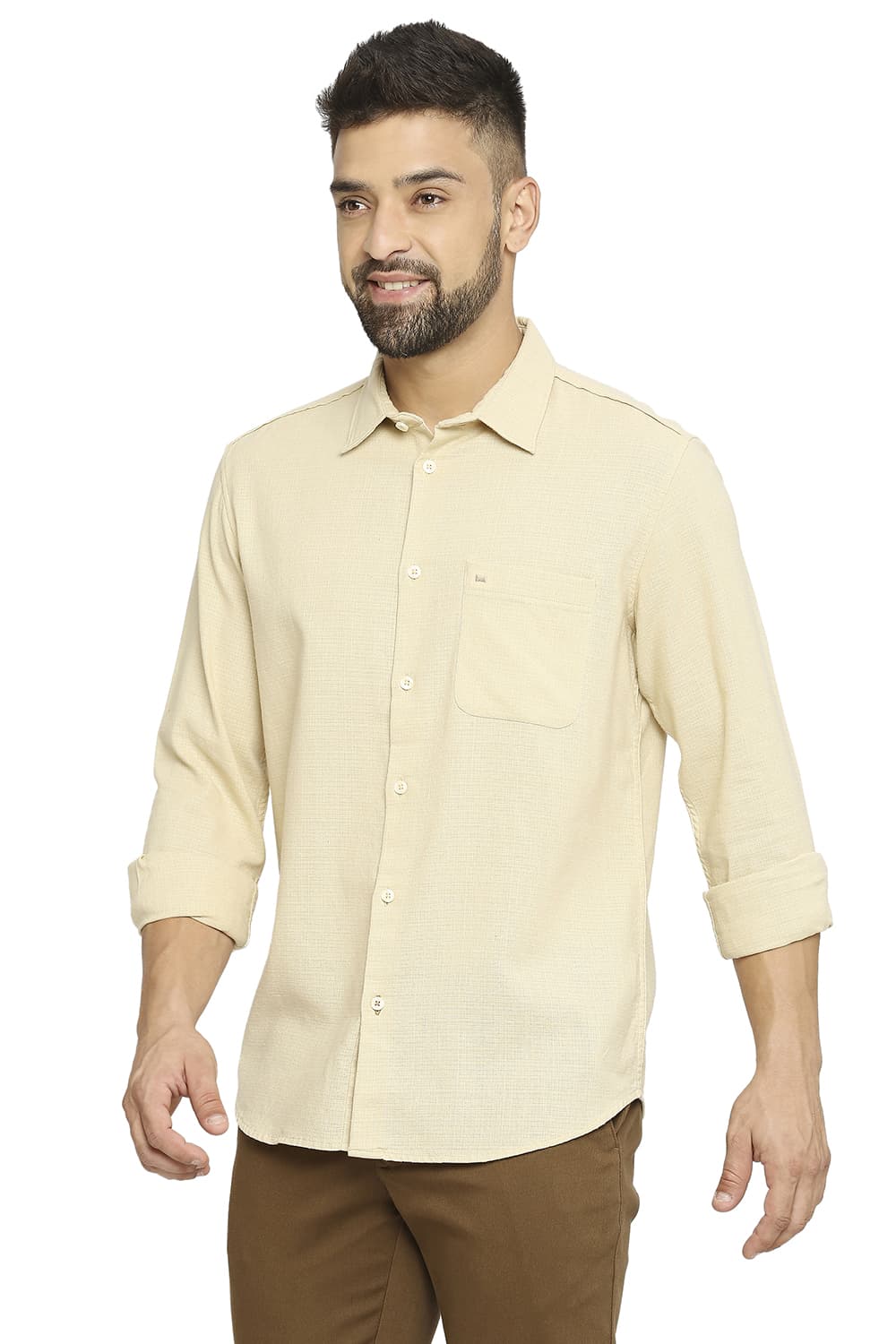 BASICS SLIM FIT COTTON DOBBY SHIRT