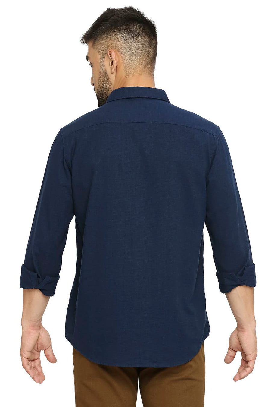 BASICS SLIM FIT NAVY PEONY COTTON DOBBY SHIRT