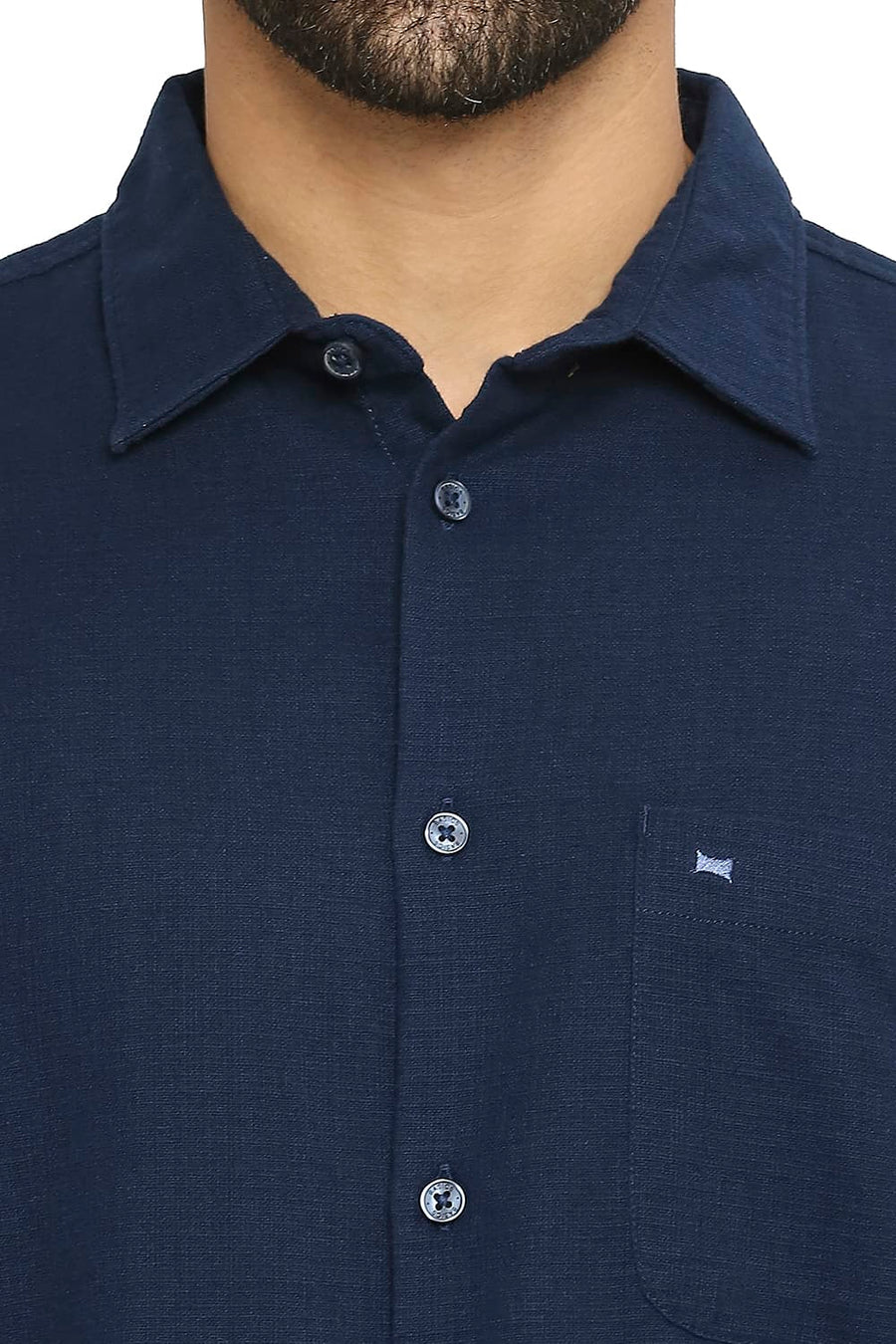 BASICS SLIM FIT NAVY PEONY COTTON DOBBY SHIRT