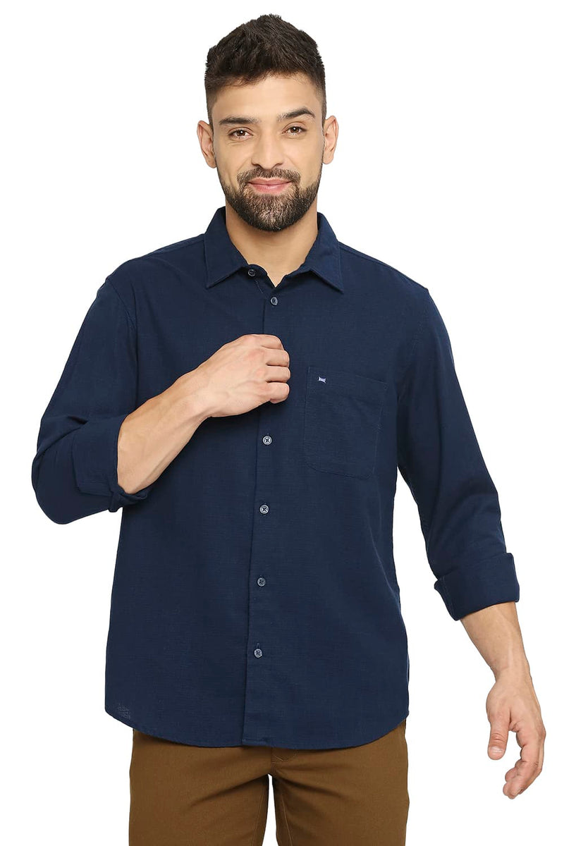 BASICS SLIM FIT COTTON DOBBY SHIRT