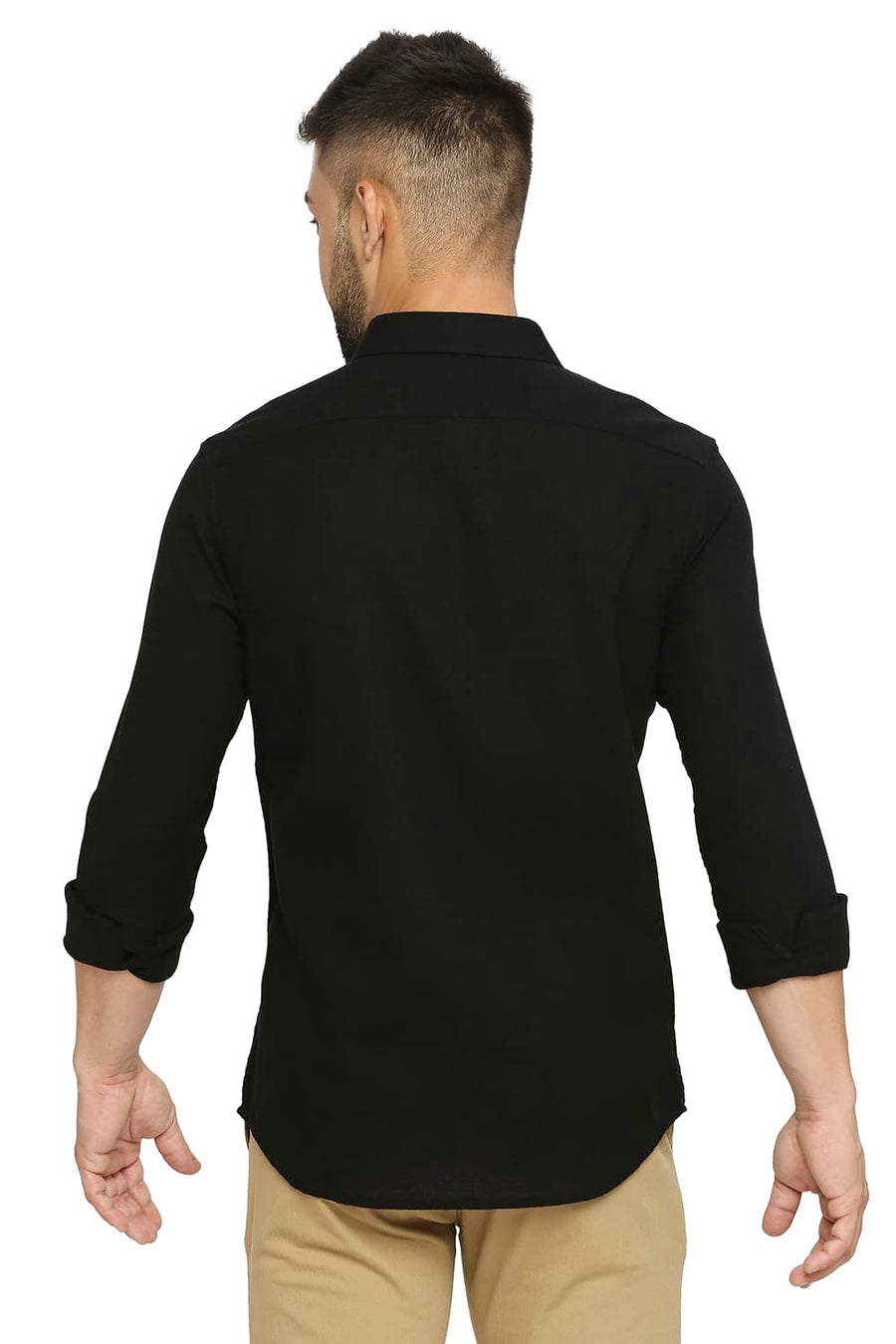 BASICS SLIM FIT JET BLACK COTTON DOBBY SHIRT