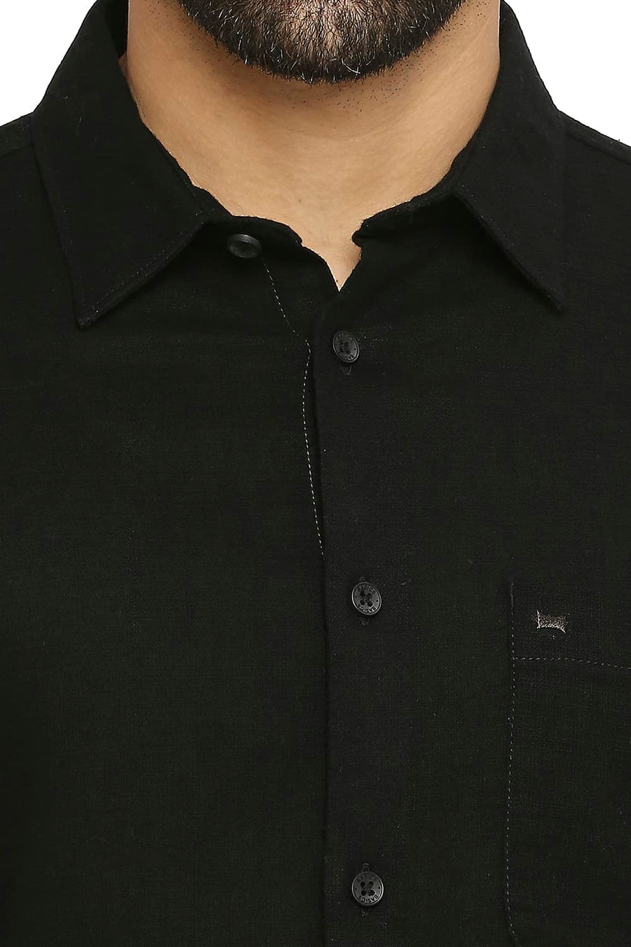 BASICS SLIM FIT JET BLACK COTTON DOBBY SHIRT