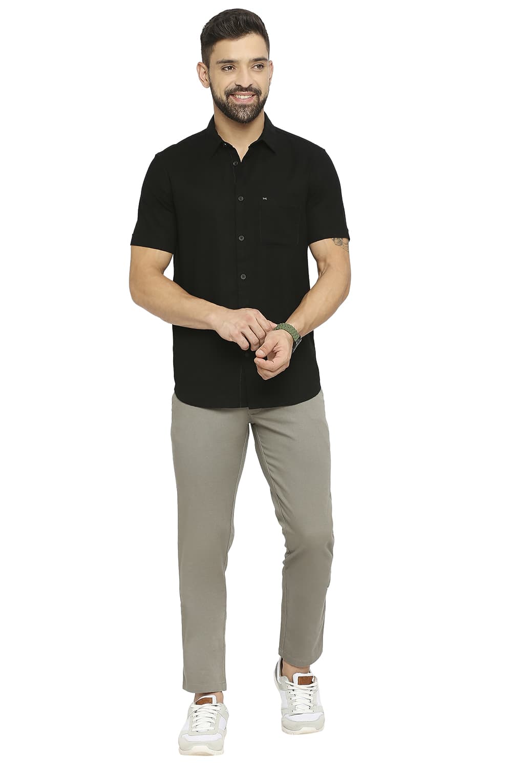 BASICS SLIM FIT COTTON DOBBY HALFSLEEVES SHIRT