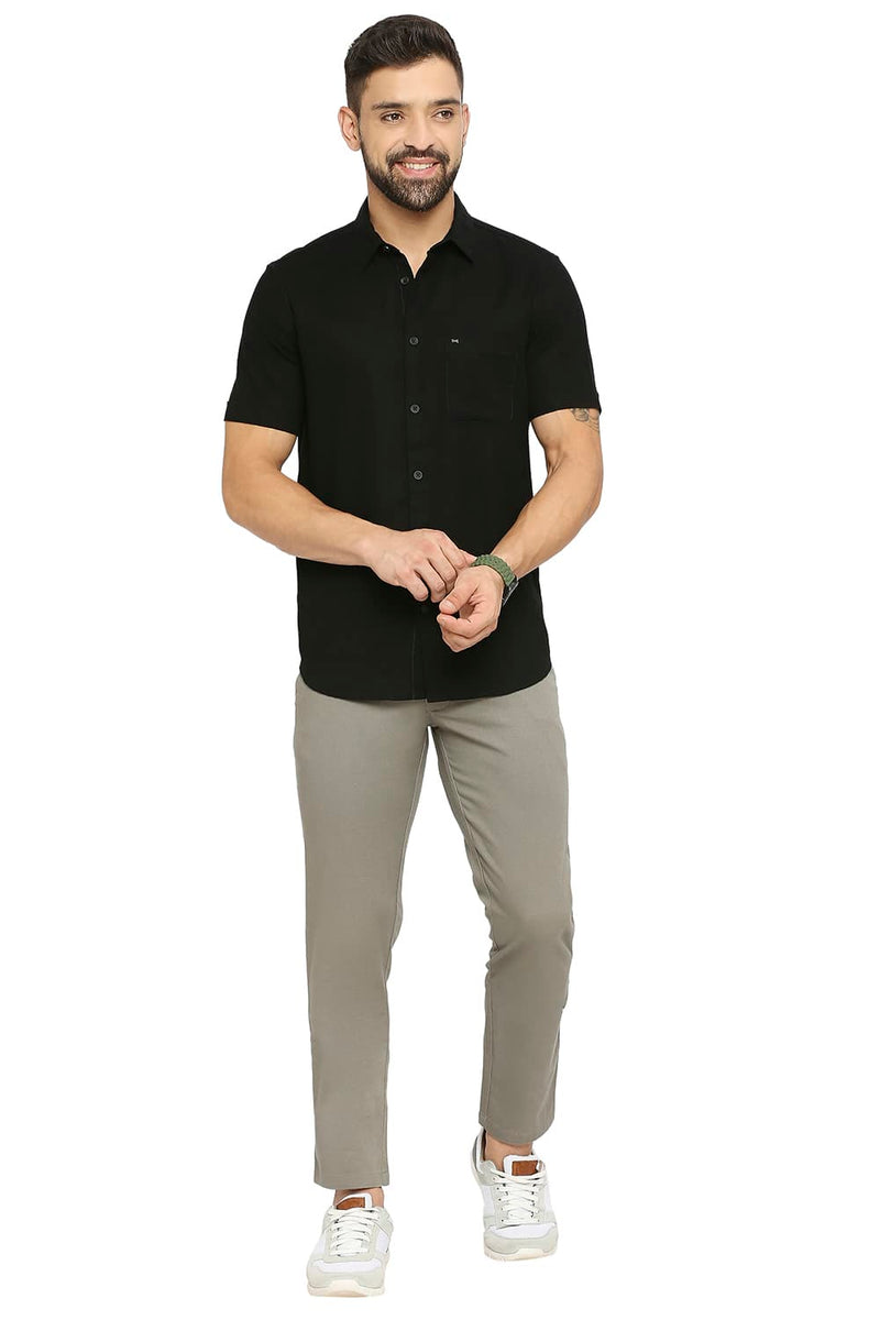 BASICS SLIM FIT COTTON DOBBY HALFSLEEVES SHIRT