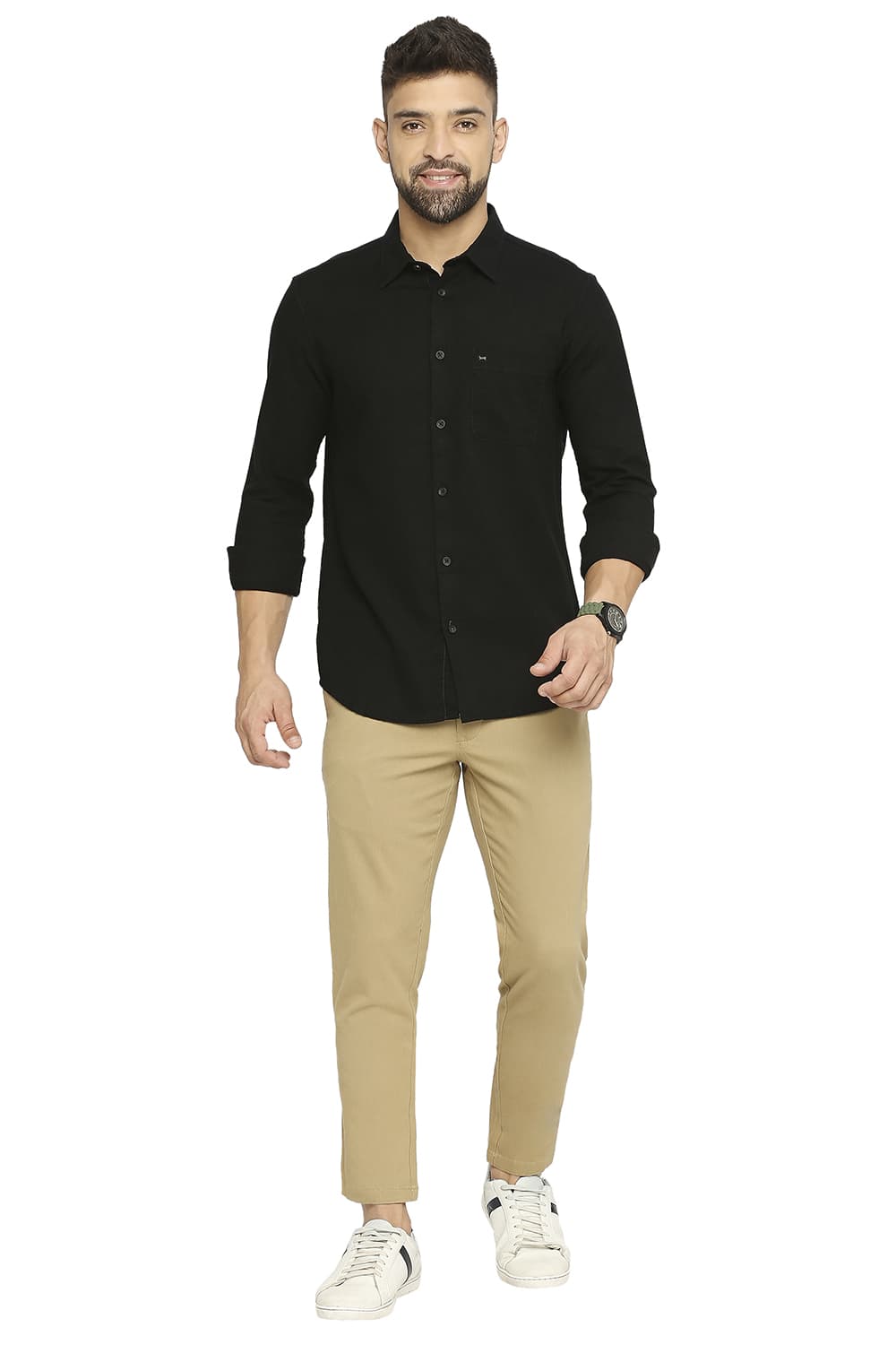 BASICS SLIM FIT COTTON DOBBY SHIRT