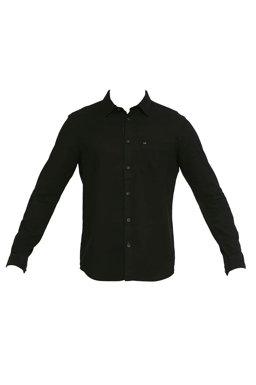 BASICS SLIM FIT JET BLACK COTTON DOBBY SHIRT