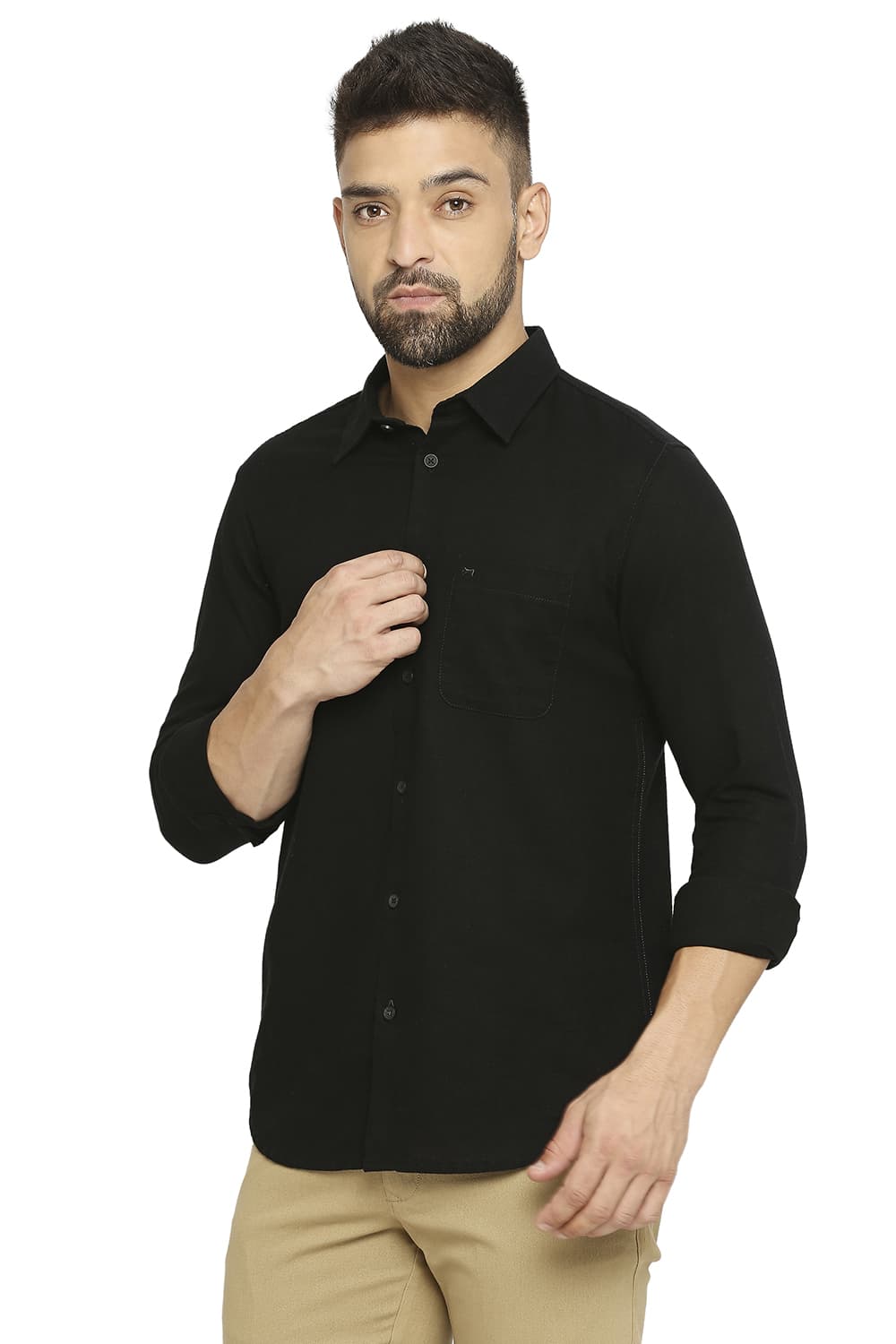 BASICS SLIM FIT COTTON DOBBY SHIRT