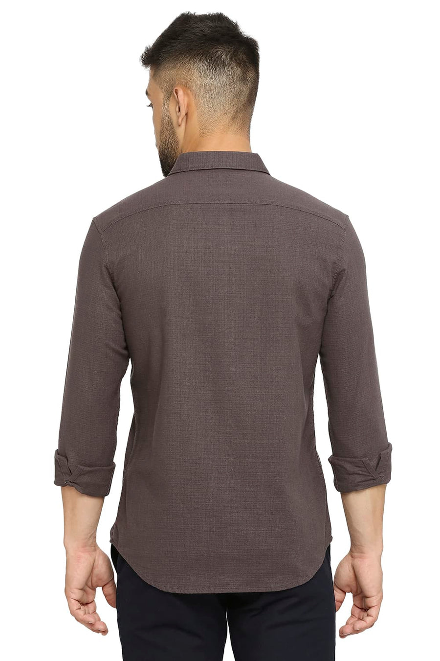 BASICS SLIM FIT PERISCOPE GREY COTTON DOBBY SHIRT