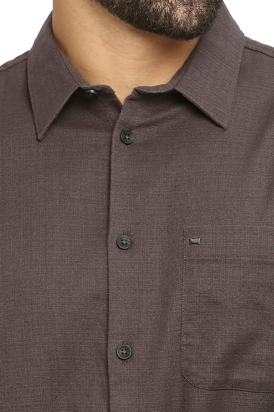 BASICS SLIM FIT PERISCOPE GREY COTTON DOBBY SHIRT