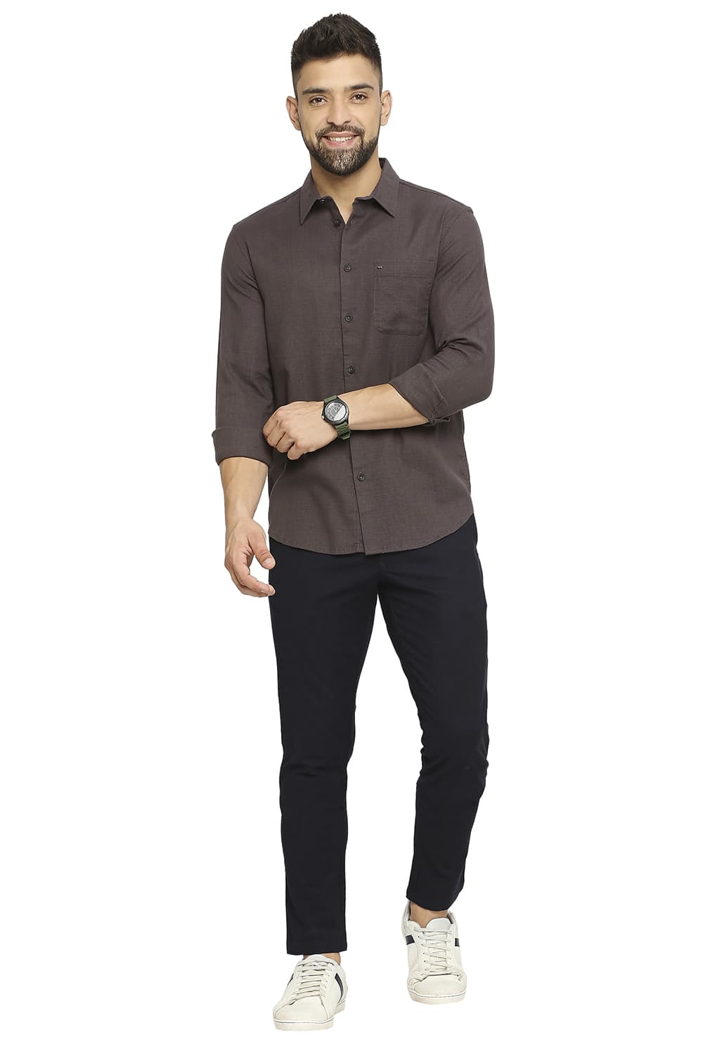 BASICS SLIM FIT COTTON DOBBY SHIRT