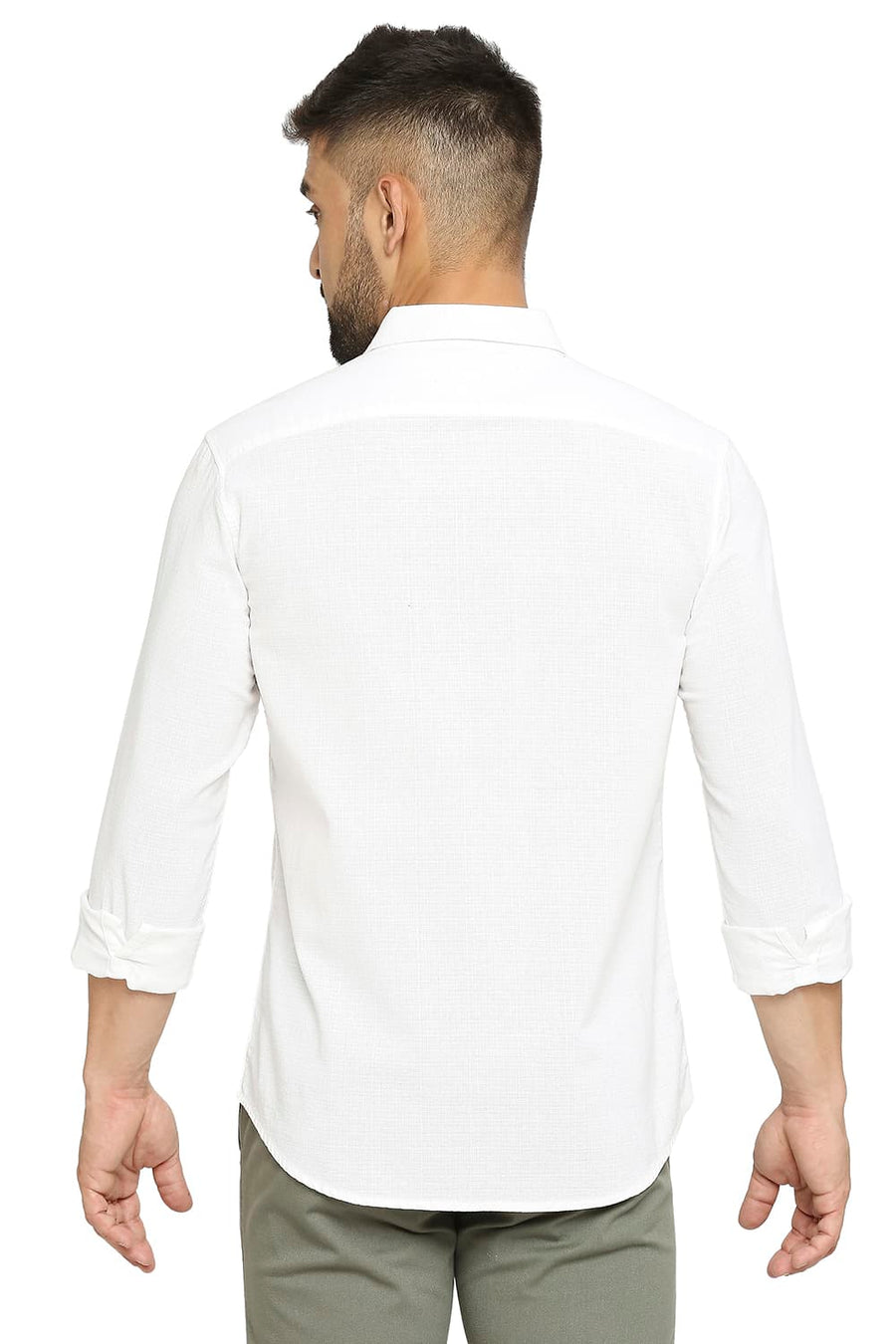 BASICS SLIM FIT BRIGHT WHITE COTTON DOBBY SHIRT