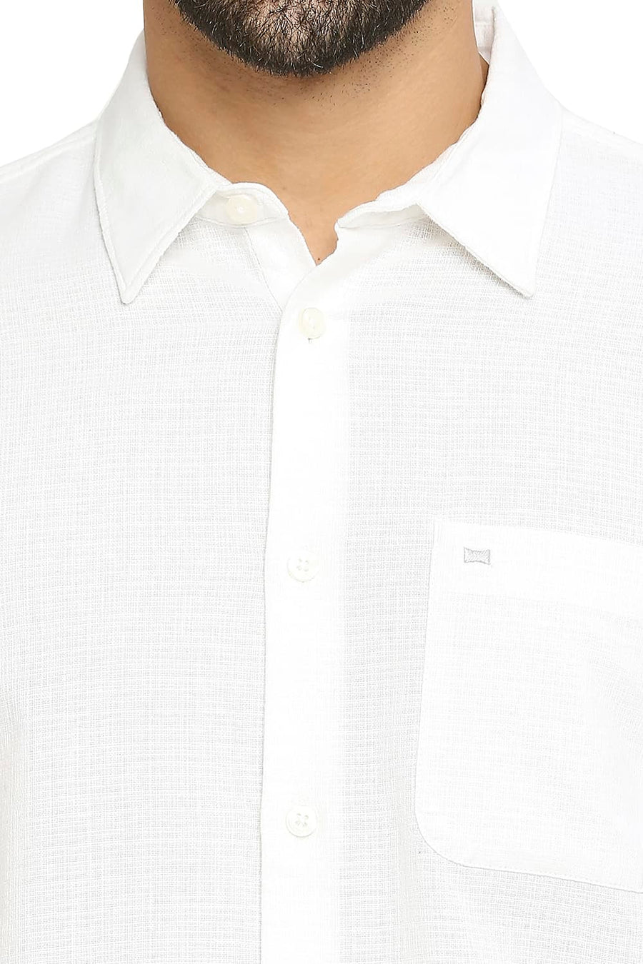 BASICS SLIM FIT BRIGHT WHITE COTTON DOBBY SHIRT