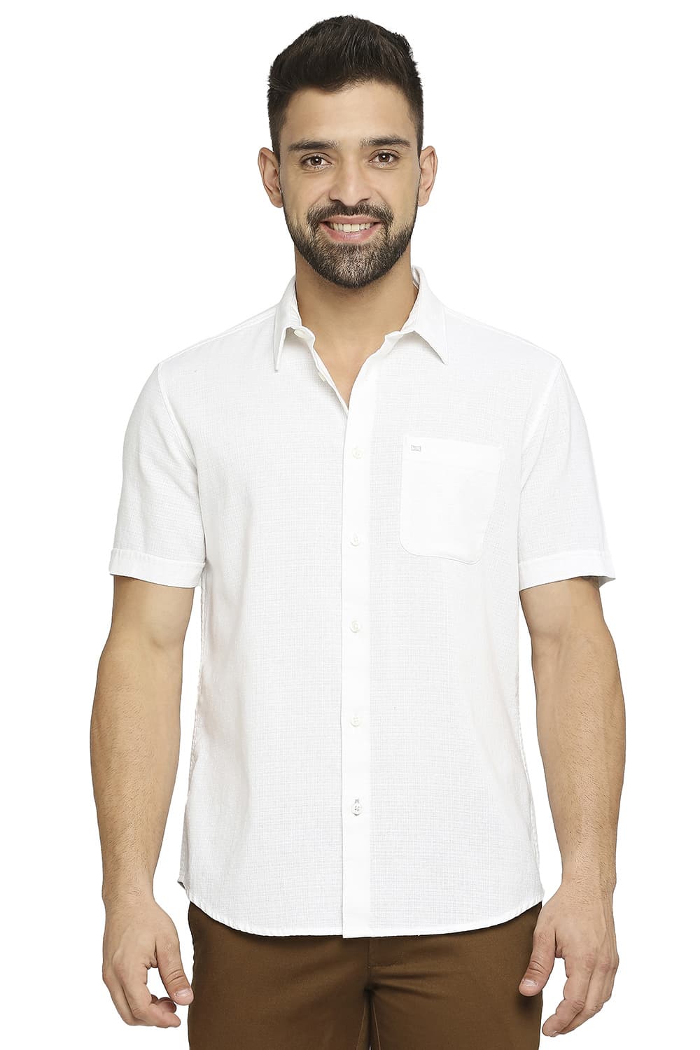 BASICS SLIM FIT COTTON DOBBY HALFSLEEVES SHIRT