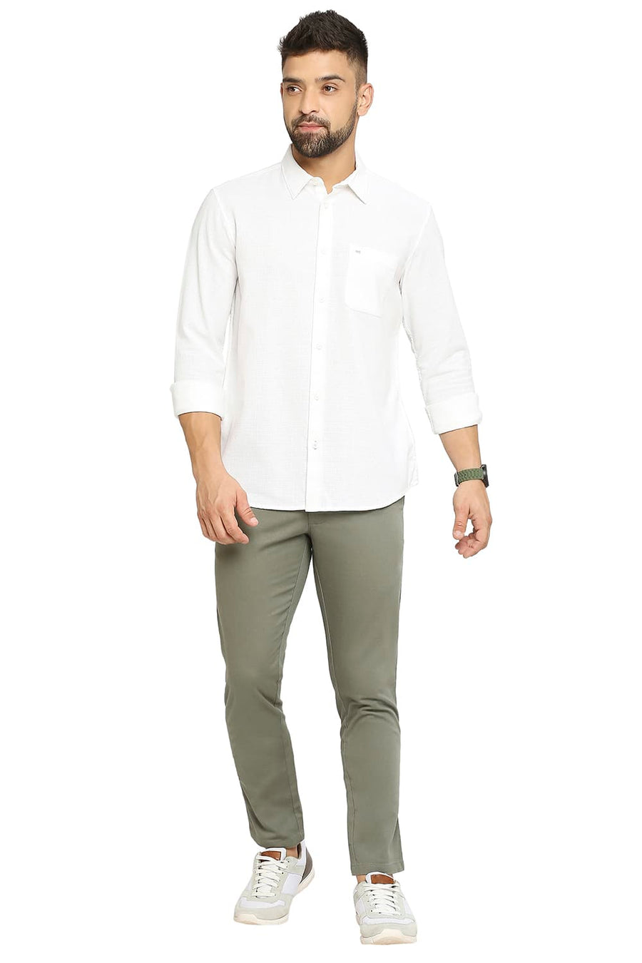 BASICS SLIM FIT BRIGHT WHITE COTTON DOBBY SHIRT