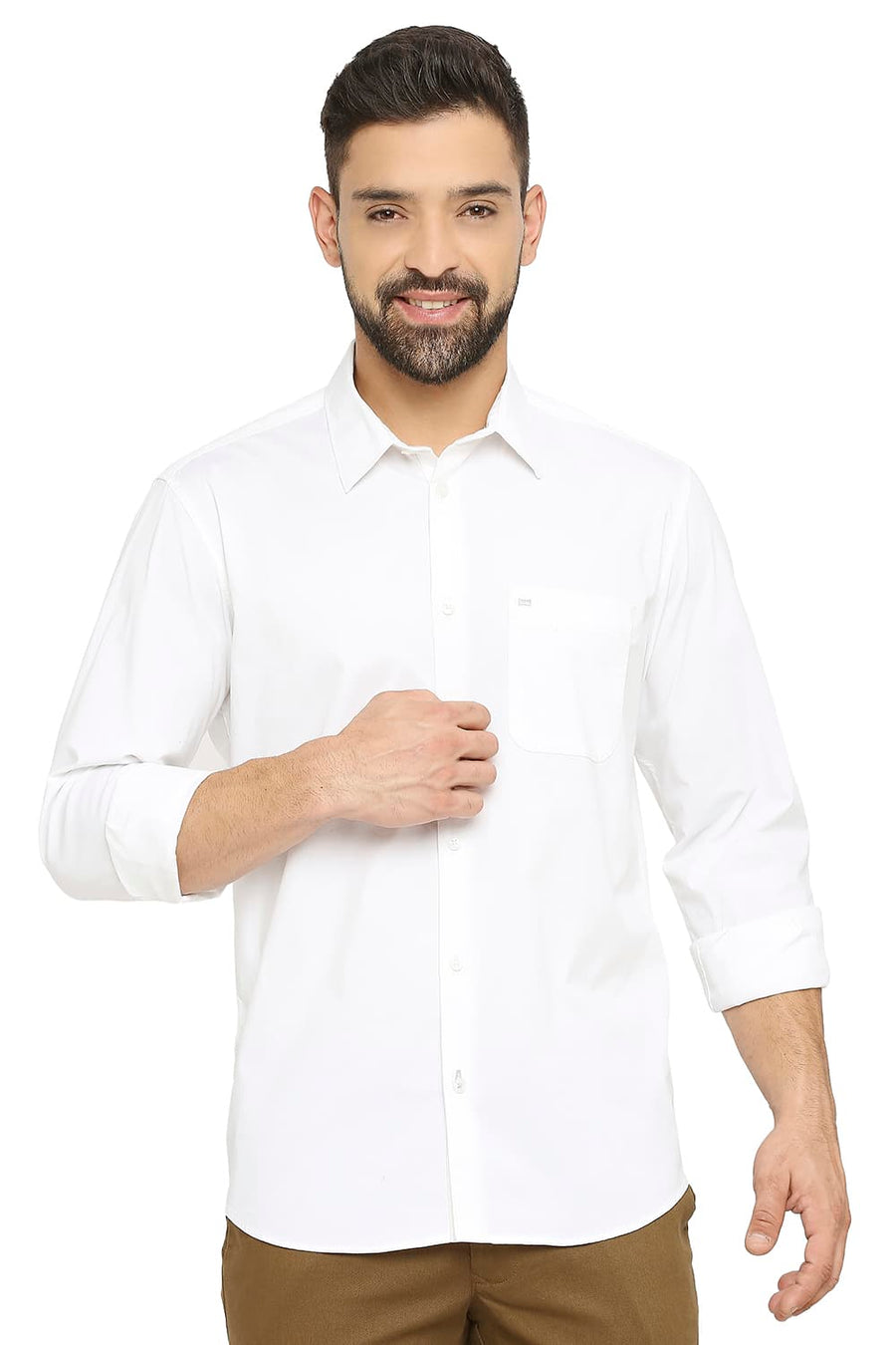 BASICS SLIM FIT LILY WHITE POPLIN STRETCH SHIRT