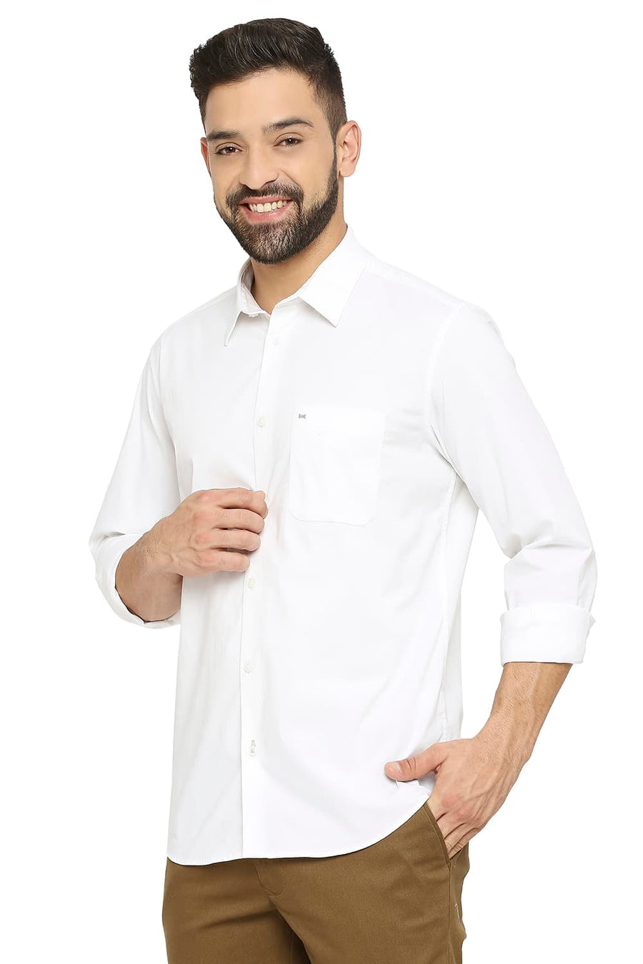 BASICS SLIM FIT LILY WHITE POPLIN STRETCH SHIRT