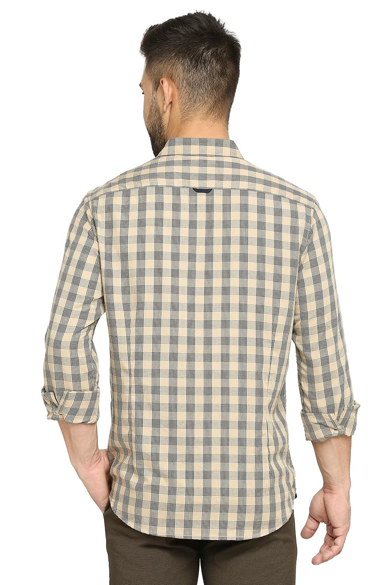 BASICS SLIM FIT POLYESTER VISCOSE TWILL CHECKS SHIRT