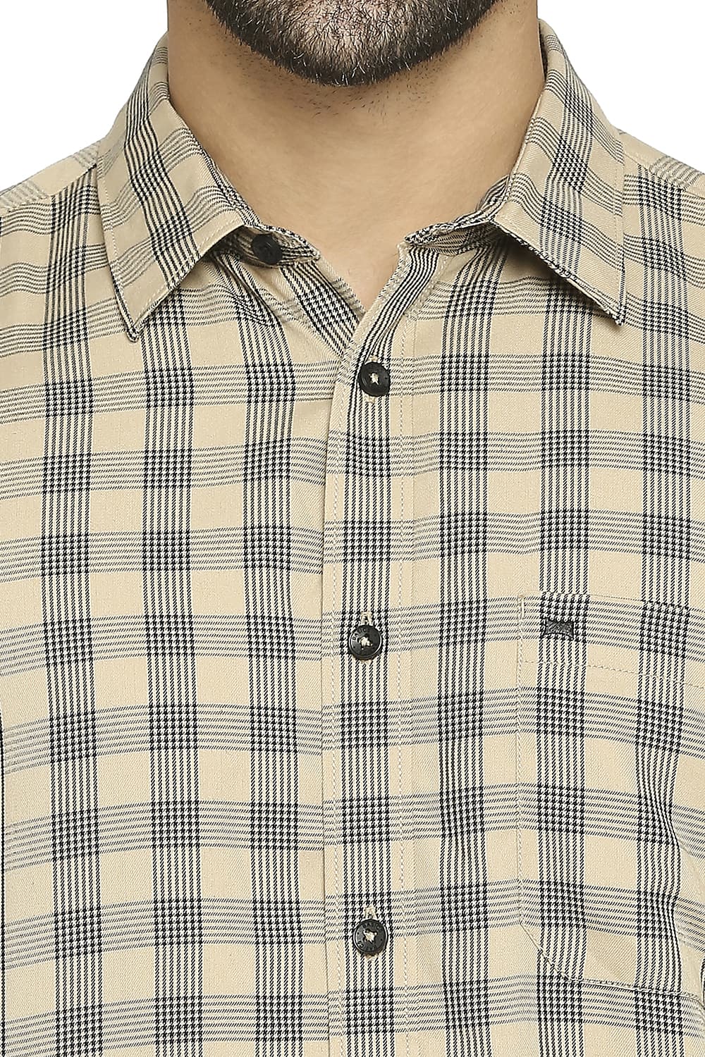 BASICS SLIM FIT POLYESTER VISCOSE TWILL CHECKS SHIRT