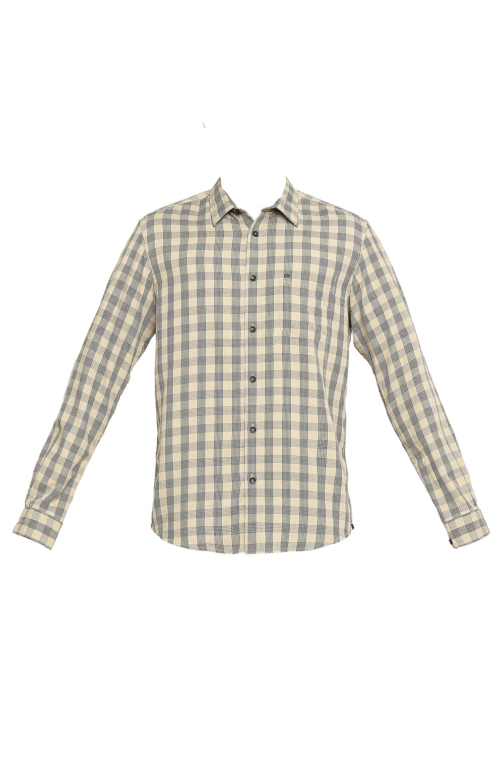 BASICS SLIM FIT POLYESTER VISCOSE TWILL CHECKS SHIRT