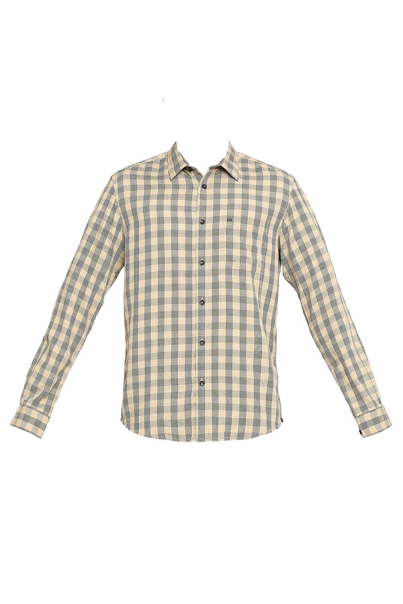 BASICS SLIM FIT POLYESTER VISCOSE TWILL CHECKS SHIRT