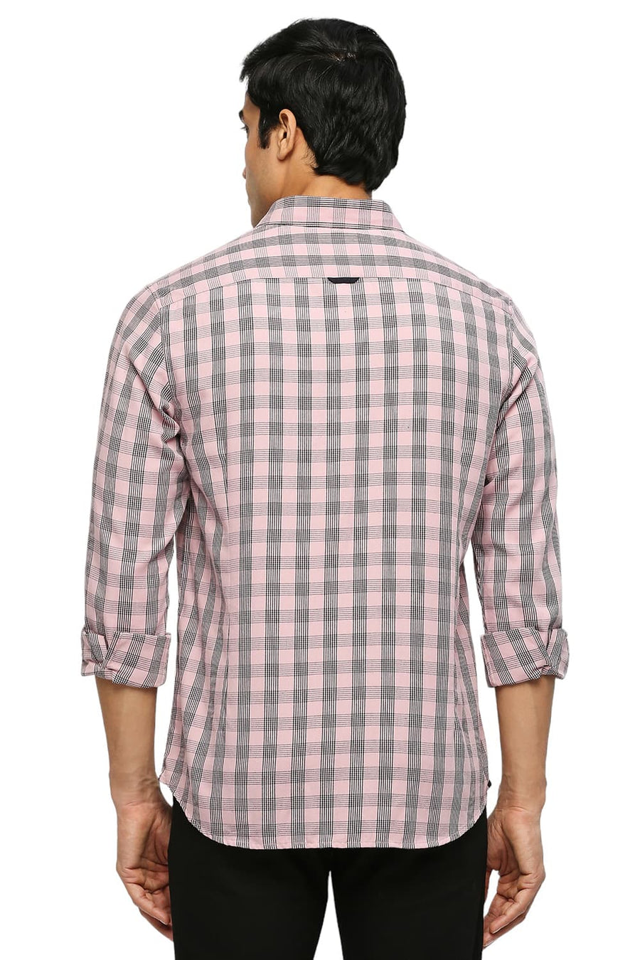 BASICS SLIM FIT FOXGLOVE PINK POLYESTER VISCOSE TWILL CHECKS SHIRT