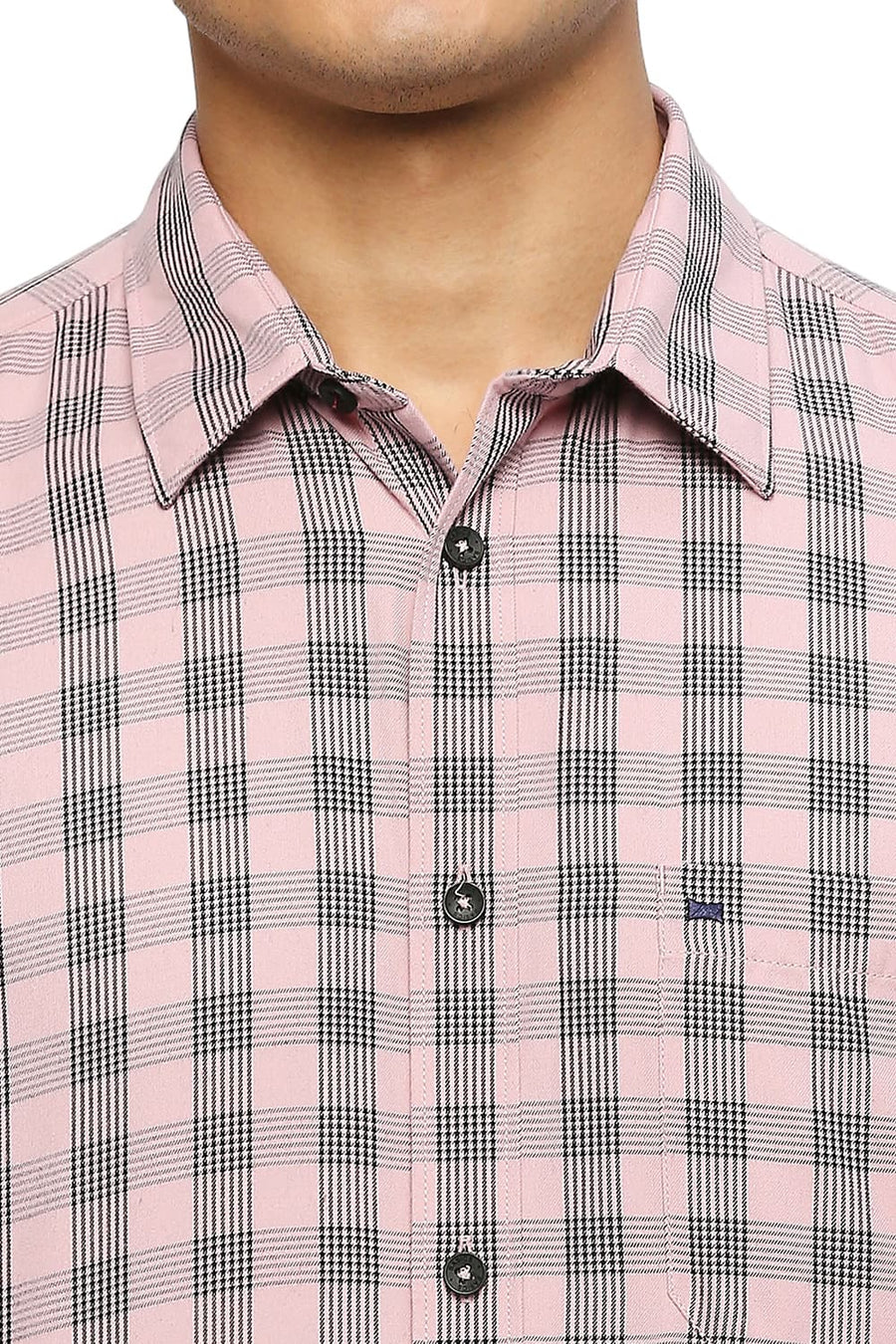 BASICS SLIM FIT FOXGLOVE PINK POLYESTER VISCOSE TWILL CHECKS SHIRT