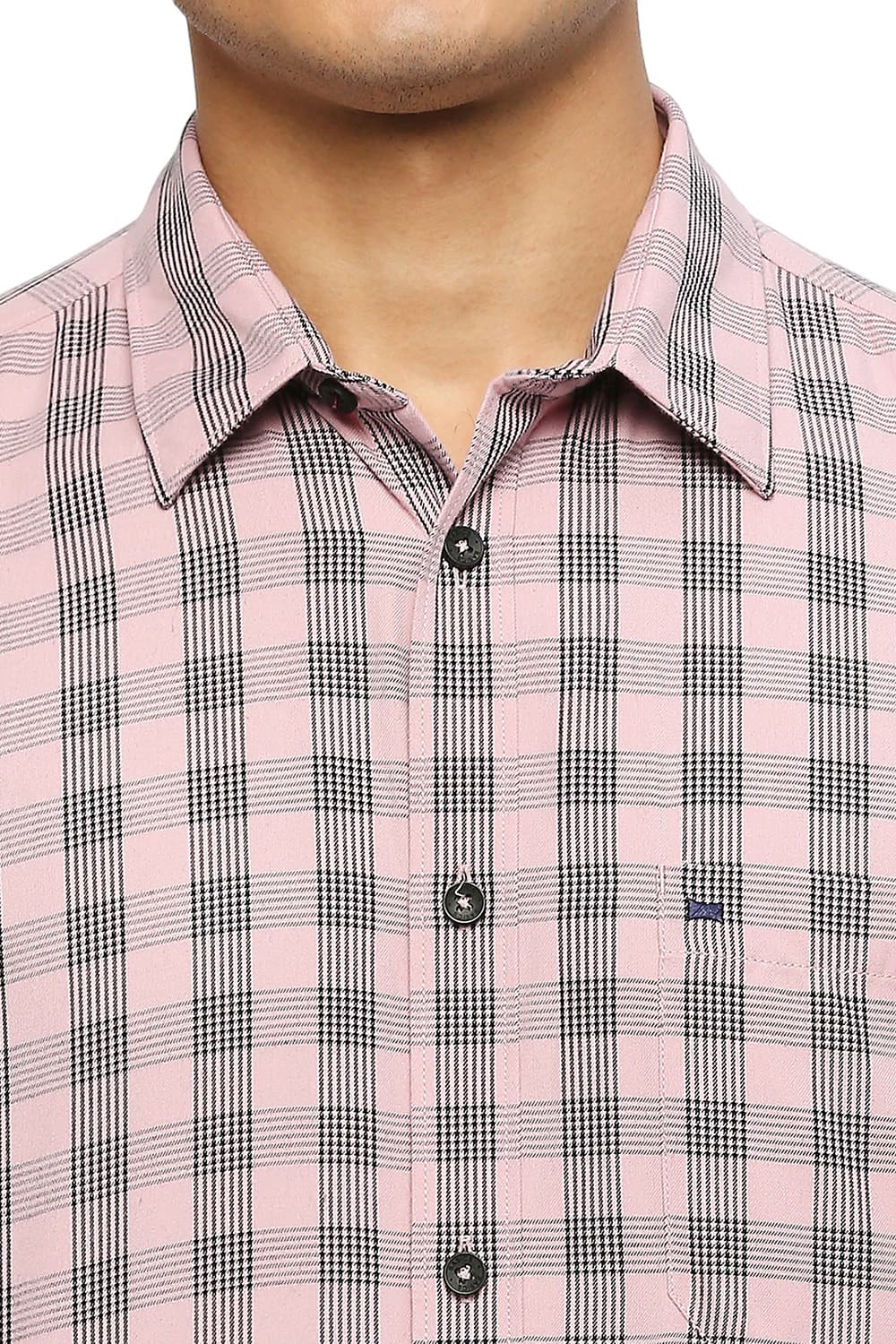 BASICS SLIM FIT POLYESTER VISCOSE TWILL CHECKS SHIRT