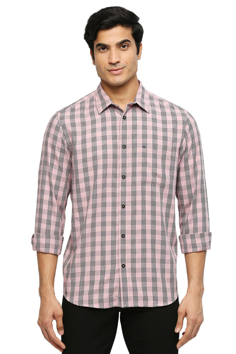 BASICS SLIM FIT POLYESTER VISCOSE TWILL CHECKS SHIRT