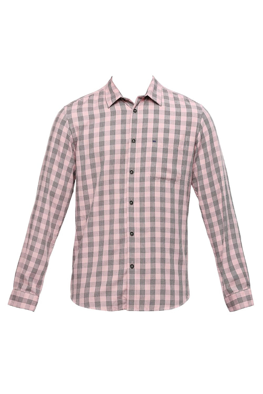 BASICS SLIM FIT FOXGLOVE PINK POLYESTER VISCOSE TWILL CHECKS SHIRT