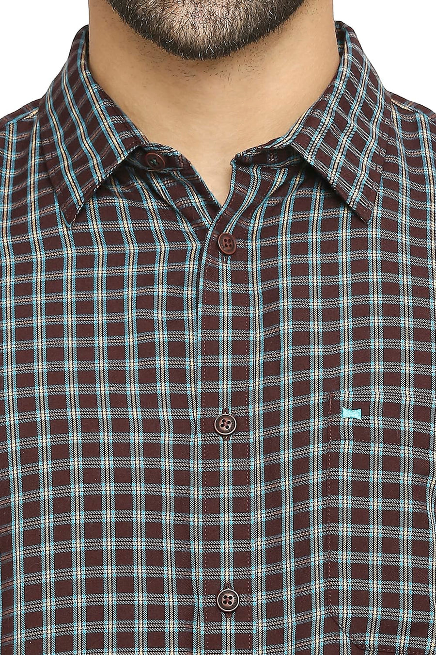 BASICS SLIM FIT RUBY WINE POLYESTER VISCOSE TWILL CHECKS SHIRT
